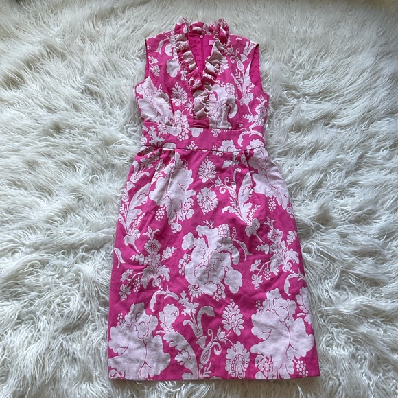 Eliza J‎ Pink Floral V-Neck Ruffle Sheath Dress - Picture 1 of 10